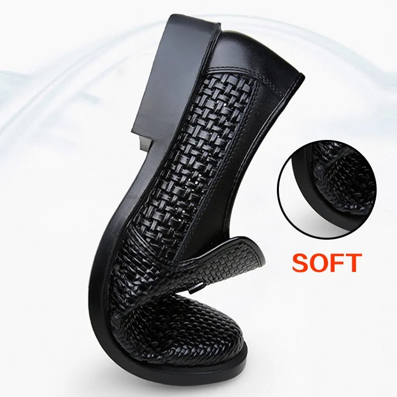 WOTTE Spring Men Loafers Leather Men Shoes Summer Hollow Breathable Oxfords Man Casual Shoes Slip On Formal Dress Shoes For Man