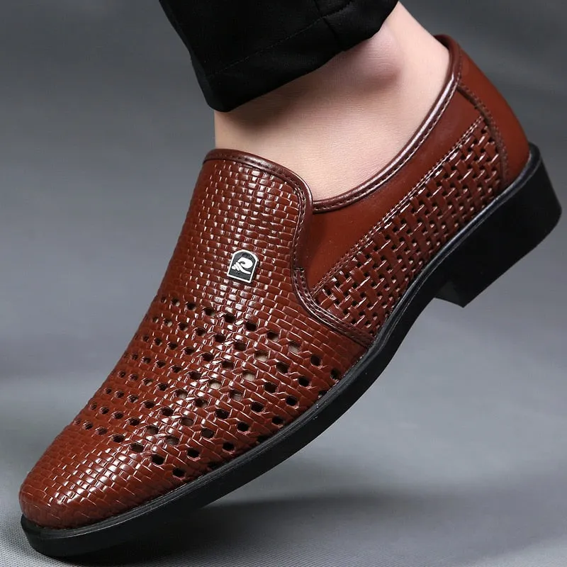 WOTTE Spring Men Loafers Leather Men Shoes Summer Hollow Breathable Oxfords Man Casual Shoes Slip On Formal Dress Shoes For Man