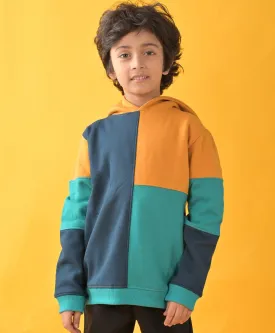 YELLOW, GREEN, BLUE COLOR BLOCK FLEECE HOODIE - YELLOW